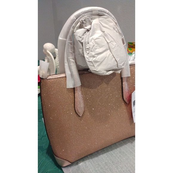 NWT Kate Spade Shimmy Glitter Satchel Rose Gold Shoulder Handbag - Picture 3 of 6